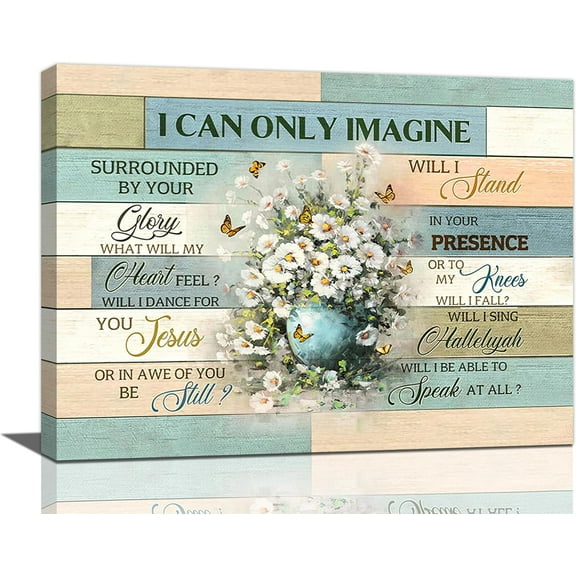 Rustic Christian Bathroom Decor Wall Art Farmhouse Daisy Floral Butterfly Pictures I Can Only Imagine Religious Canvas Painting Flower Framed Artwork for Kitchen Bathroom Living Room Bedroom 16"x12"