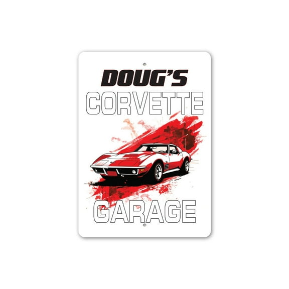 Corvette Garage Classic Sports Car Aluminum Metal Decor Sign - 10x14 inches