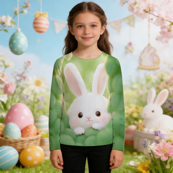 Toddler Girls' Long Sleeve Graphic T-Shirts 3D Rabbit Print Pattern Crew Neck Casual Shirts Size 4-5T , Green
