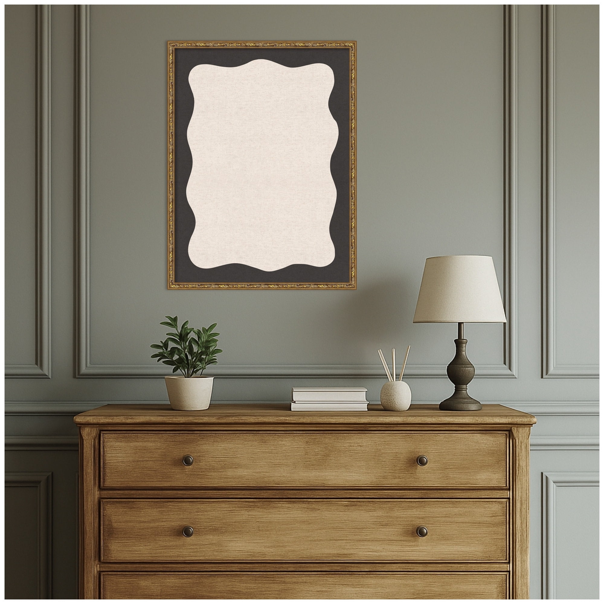 Kate and Laurel Framed Fabric Pinboard 19 x 25,  Printed Linen Decorative Bulletin Board for Use as a Vision Board or Wall Organization, Belvedere Bronze Frame