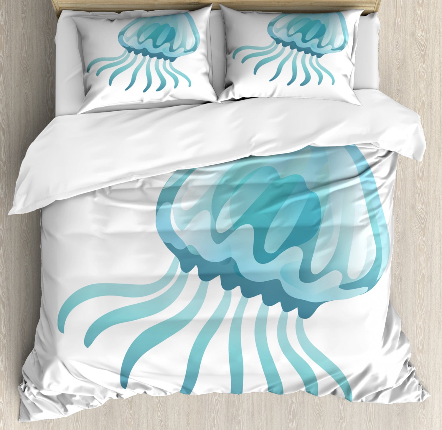 Aqua Jellyfish Duvet Cover Set King Size, Close Up Digitally Generated