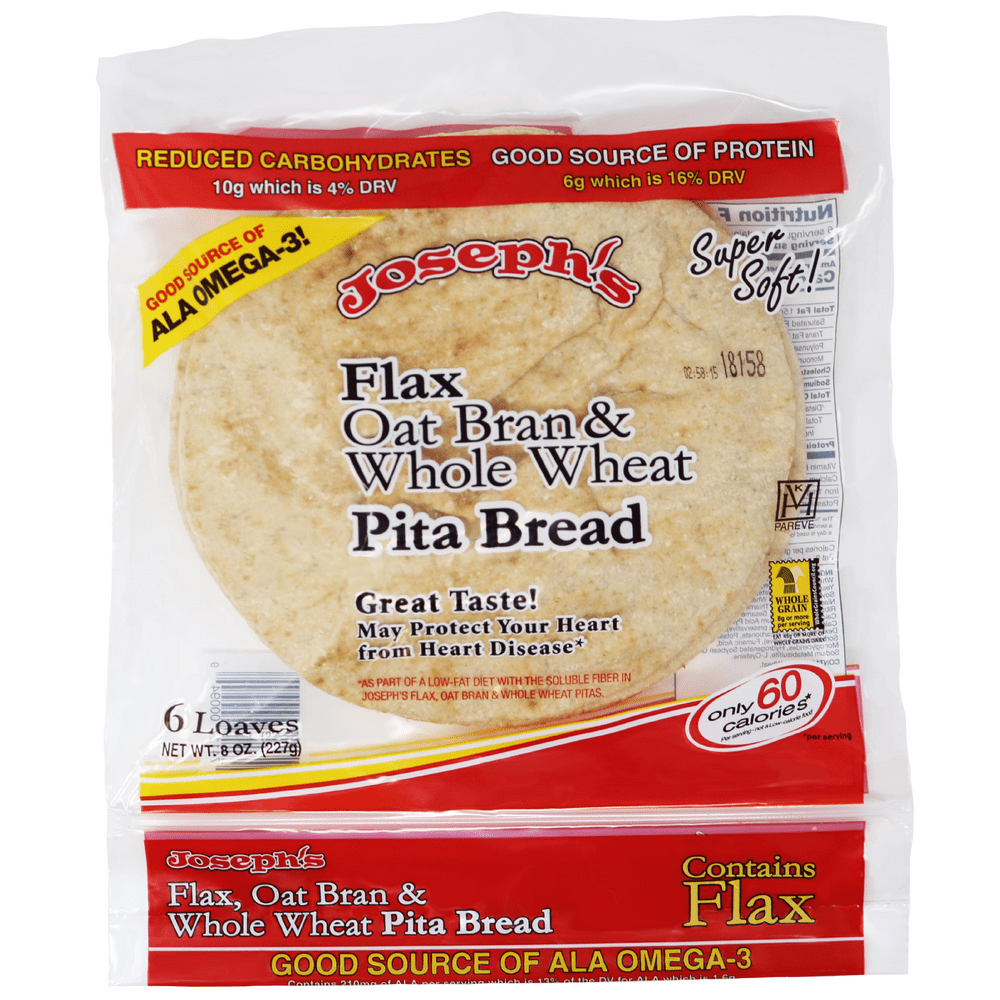 Joseph's Flax, Oat Bran & Whole Wheat Flour Pita Bread, 6 Count