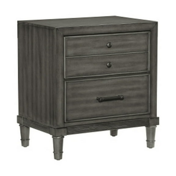 Ceila 27 Inch Classic 2 Drawer Nightstand, Round Tapered Legs, Gray Finish- Saltoro Sherpi