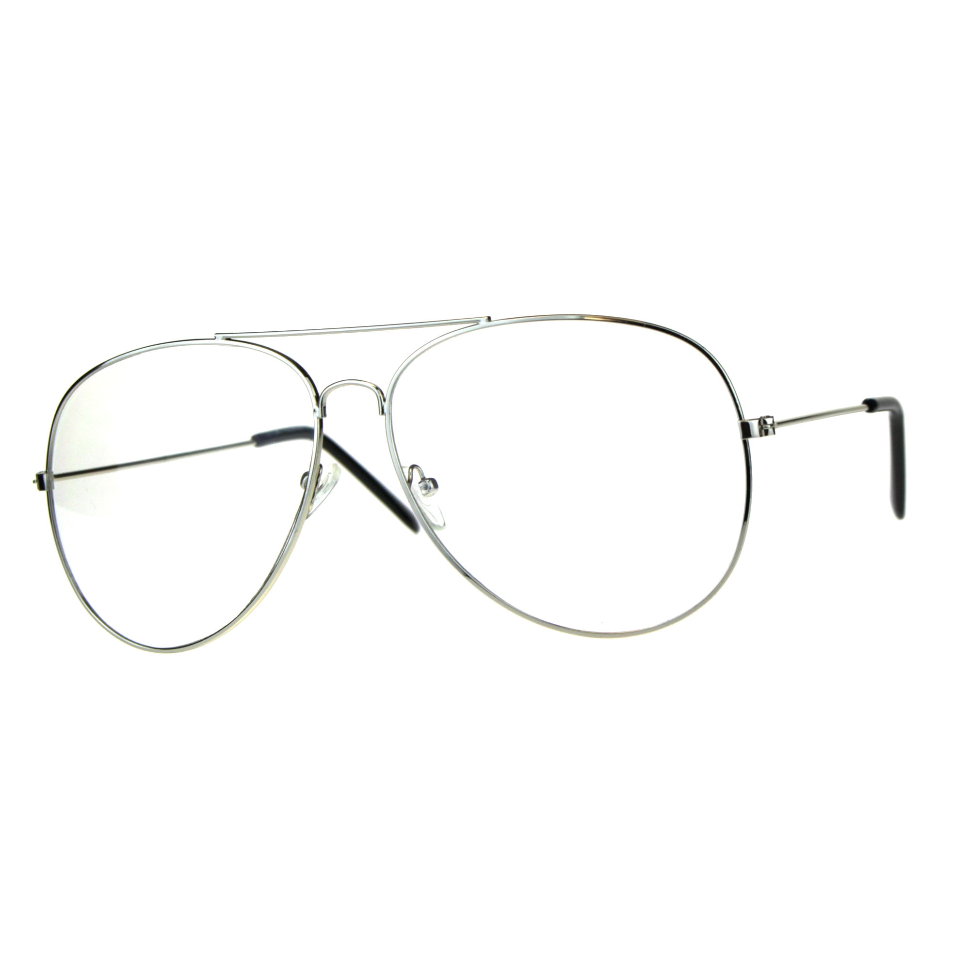 Mens Metal Rim Oversize Officer Clear Lens Eye Glasses Silver