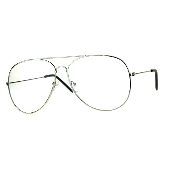 Mens Metal Rim Oversize Officer Clear Lens Eye Glasses Silver