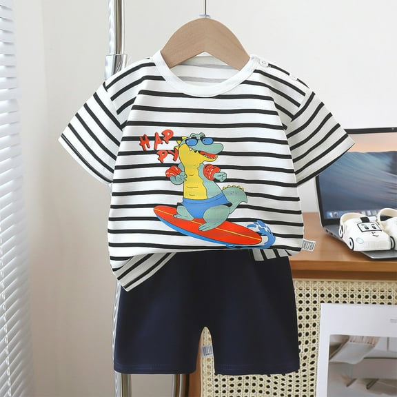 Cethrio Kids Boys Outfit Sets, Short Sleeve Cotton Summer Shirts and Shorts Sets Black Size 3-4 T