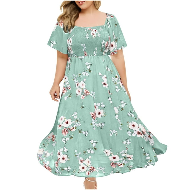 Mujeres Más Tamaño Manga Larga Tops Floral Impreso V-Cuello Vestido de Manga Corta Casual, Vestido Ligero de la Moda de Verano de Primavera para las Mujeres