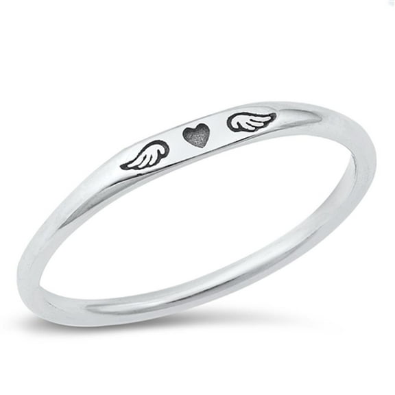 Heart Guardian Angel Wings Ring .925 Sterling Silver Band Jewelry Female Male Unisex Size 6