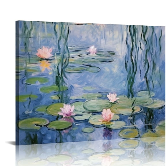 COMIO Monet Water Lily Poster Canvas Painting Wall Art Picture Gift Bedroom Home Aesthetic Decoration (20×16 inch)