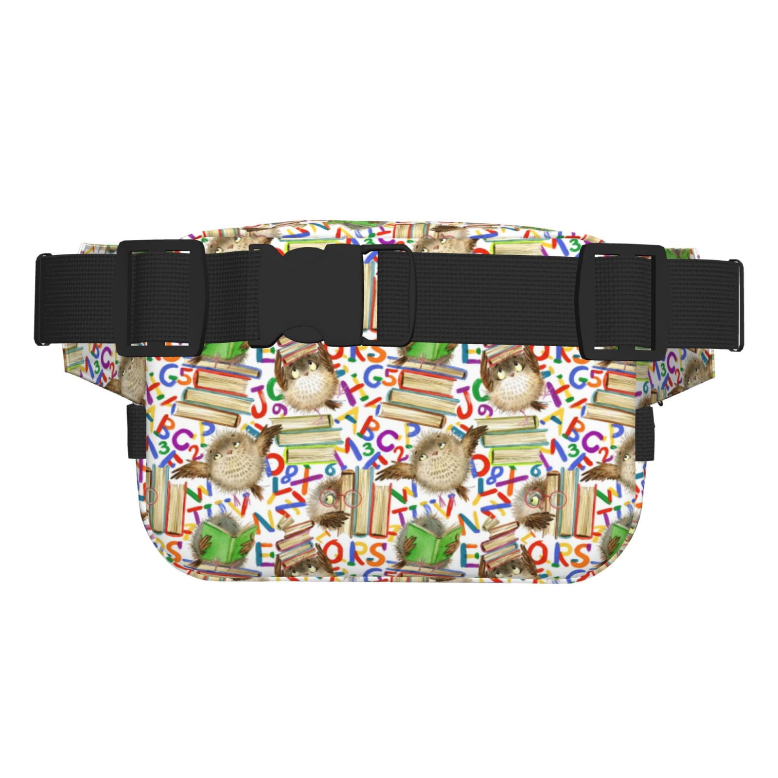 Picia Owl Back To School Print Square Double-Layer Waist Bag Mini Adjustable Waist Belt Bag Exercise Running Travel Hiking