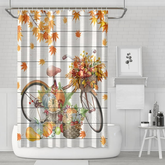 Rideaux de Douche Réutilisables en Polyester avec Crochets pour Baignoire, Fruits de Récolte, Citrouille, Automne