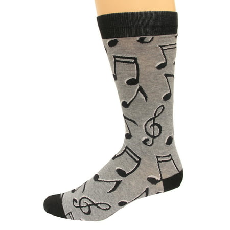 K. Bell Men's Music Notes Crew Socks, Charcoal Heather, Sock Size 10-13/Shoe Size 6.5-12, 1