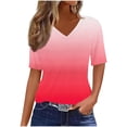 thumbnail image 2 of Ounisa Womens Summer Tops Short Sleeve Casual Shirts Gradient Tee Trendy 2026 Basics V Neck Plain Tshirt Blouse, 2 of 7