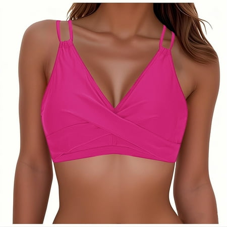 BSDJILFG Black Bikini Top for Women Ruched Twist Front Push Up Swim Top V-Neck Seamless Soft Padded Bikini Bra Clearance