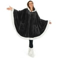 thumbnail image 3 of PAVILIA Wearable Blanket for Adult Women, Cozy Plush Fleece Blanket Poncho Cape with Hood, Super Soft Shawl, Angel Wrap Throw for Office, Black, 3 of 10