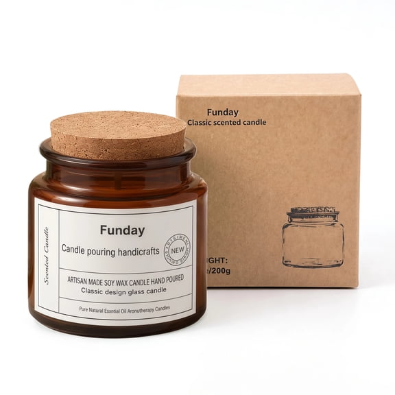 FUNDAY Classic Style Cork Cover Scented Soy Wax Candle, Essential Oil Aromatherapy Candle, Suitable for Home Decoration and as a Gift
