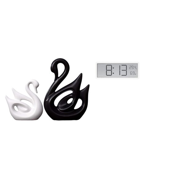 Figuras De Pareja De Cisnes De Porcelana, Esculturas, Decoración De Escritorio, Elegante Figura Coleccionable De Animal Con Reloj De Pared Digital, Pantalla Grande Multiusos, Temperatura Y
