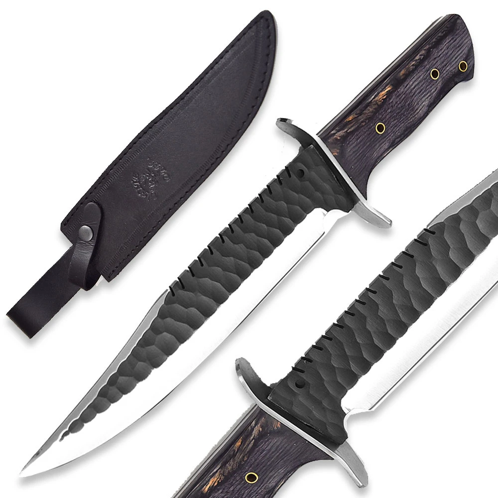First Blood Rambo Style Survival Hunting Knife, 9.25 Inch 1025 High Carbon Steel Blade, Full Tang with Genuine Leather Sheath