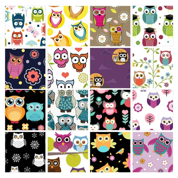 Soimoi 16 Pc Fat Quarter Bundle,OwlPrint 18"x 22"DIY Patchwork-100% CottonPre-Cut Quilting Fabric Multicolor