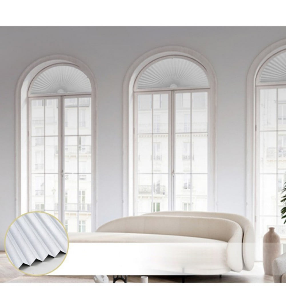 WBQ Arch Pleated Blinds Half Circle Window Shades Light Filtering Pleated Fabric Shade Semi-Blackout Blinds, Easy to Cut and Install