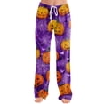 thumbnail image 2 of Halloween Pajama Pants for Women Spooky Pumpkin Print Elastic Waist Comfy Lounge Pjs Pants, 2 of 5