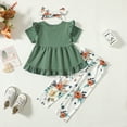 thumbnail image 3 of 2T Baby Girls Clothes 3T Girls 3PCS Outfits Set Toddler Girls Short Sleeve Irregular Top Floral Pants Set with Headband Green, 3 of 8