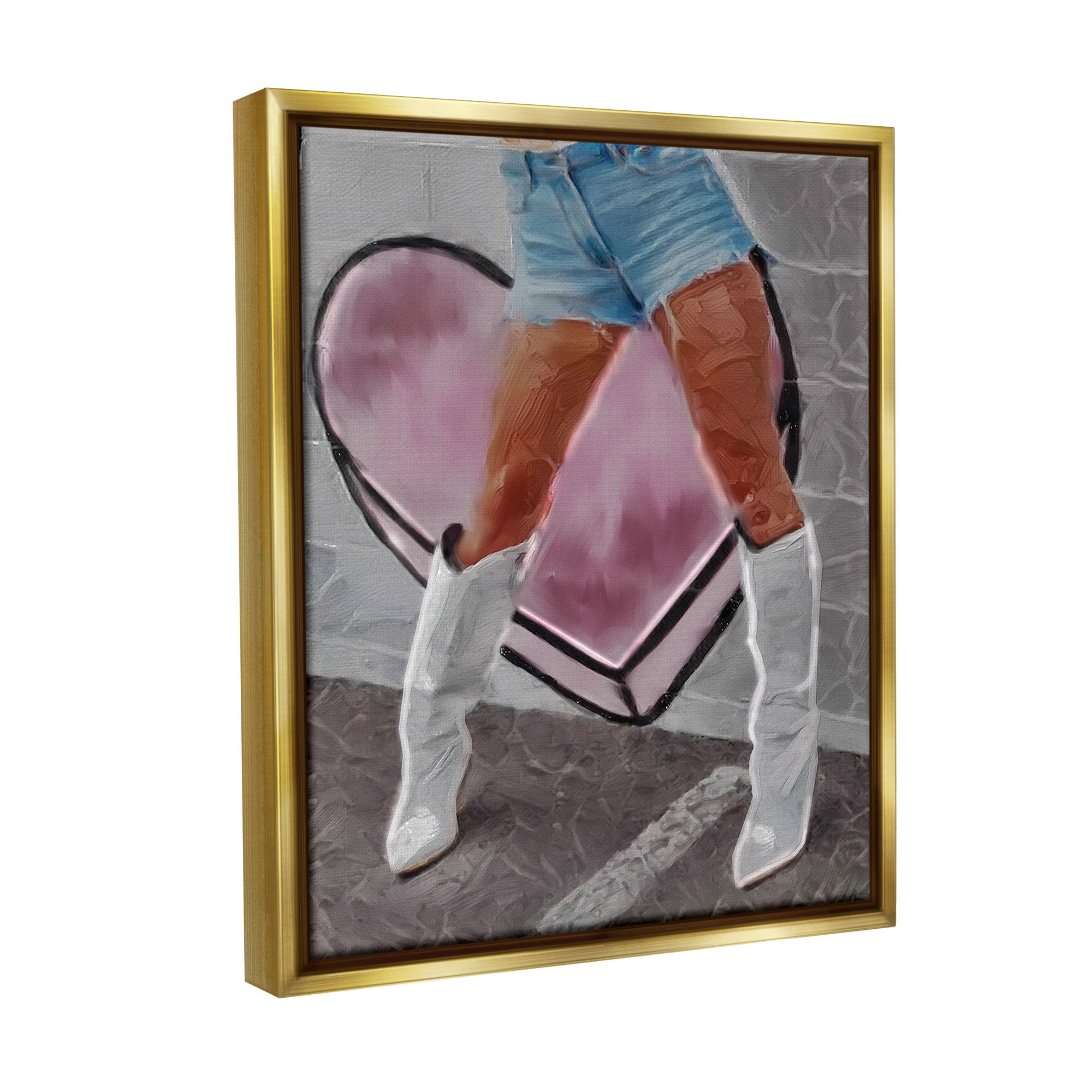Stupell Industries Chic Cowgirl & Heart Beauty & Fashion Painting Gold Floater Framed Canvas Art Print Wall Art, 17 x 21