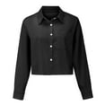 thumbnail image 5 of XIAONU Women's Batwing Sleeve Crop Blouse Loose Long Sleeve Point Collar Pullover Top Smooth Stylish Street Blouses, 5 of 9