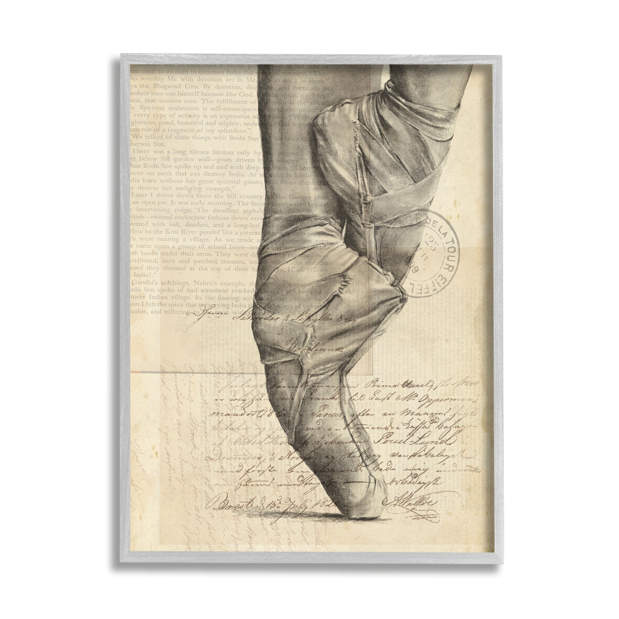 Stupell Industries Ballerina Ballet Slippers Monochrome Vintage Text Collage , 16 x 20, Design by Jennifer Paxton Parker