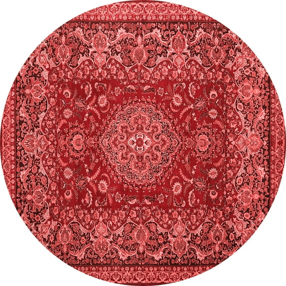Ahgly Company Indoor Round Medallion Red Traditional Area Rugs, 5' Round