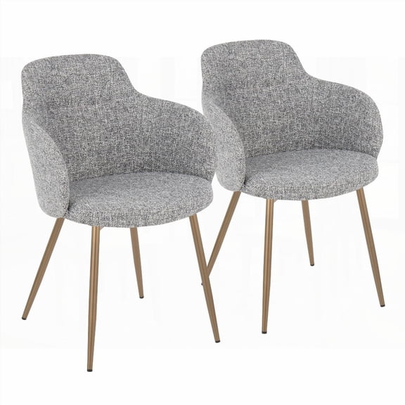 Modern Dark Grey Fabric Dining Chairs - 2-Pack with Antique Copper Metal Legs