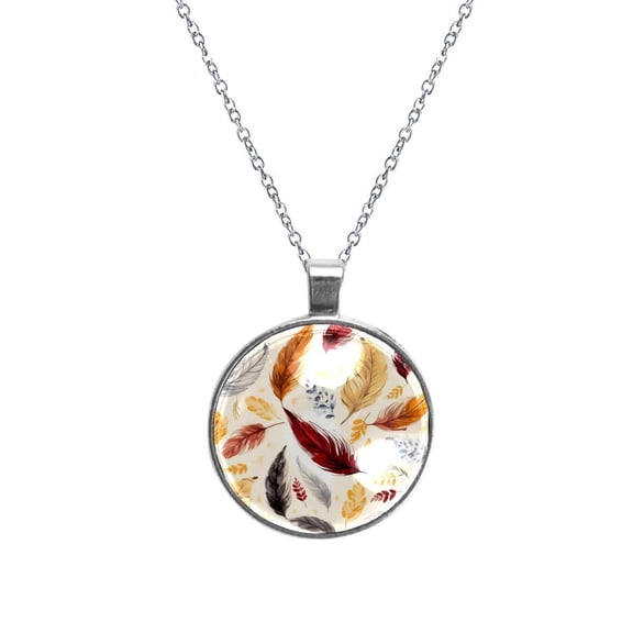 Thanksgiving Leaves Women's Glass Circular Pendant Necklace - Unique Jewelry Piece for Everyday Wear