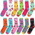thumbnail image 2 of 12 Pairs Women's Crew Socks Fancy Novelty Designed Size 9-11 Multicolor Assorted Flamingo, 2 of 2