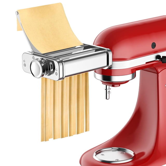 Accessoire à Pâtes 3 en 1 pour Batteur sur Socle KitchenAid - Fabricant de Pâtes Professionnel en Acier Inoxydable, Comprend Rouleau, Spaghetti et Fettuc