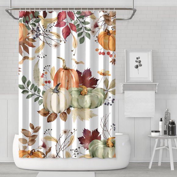 Watercolor Autumn Shower Curtain Boho Style, 72x72 Inch Fall Maple Leaves Print - Waterproof Bathroom Decor with Hooks for Modern Home