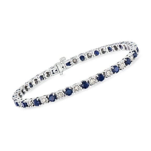 Ross-Simons 6.25 ct. t.w. Sapphire and 1.00 ct. t.w. Diamond Tennis Bracelet in Sterling Silver, Women's, Adult