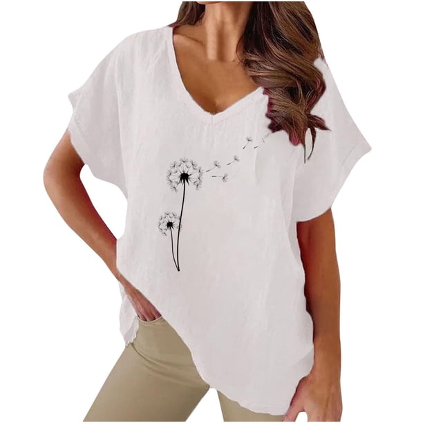 Camisetas de Cuello en V Mujeres Impresas Manga Corta Camiseta Casual, Ligera Y Básica de las Mujeres Camisetas Casuales