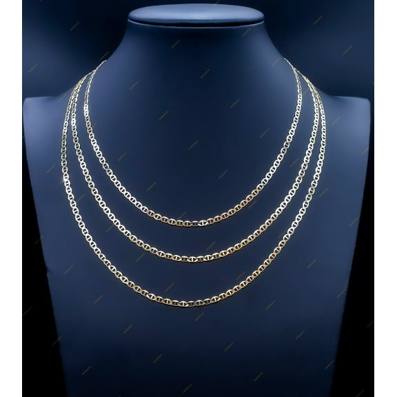 SOLID 14k Real Yellow Gold 3.2mm  Mariner Anchor Link Chain Necklace, Real Solid 14K Yellow Gold, 14k Gold Chain, Solid Mariner Anchor Chain (Necklace length:16;)