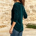thumbnail image 7 of thefmos Women's V Neck Collared Long Sleeve Velvet Blouse Loose Fit Solid Color Casual Top Fashion Fall Winter Outfit, Army Green XL, 7 of 7