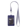 thumbnail image 4 of Portatarjetas de identificación Hugo de cuero real con llavero correa de cordón de cuello vertical Azul real, 4 of 9