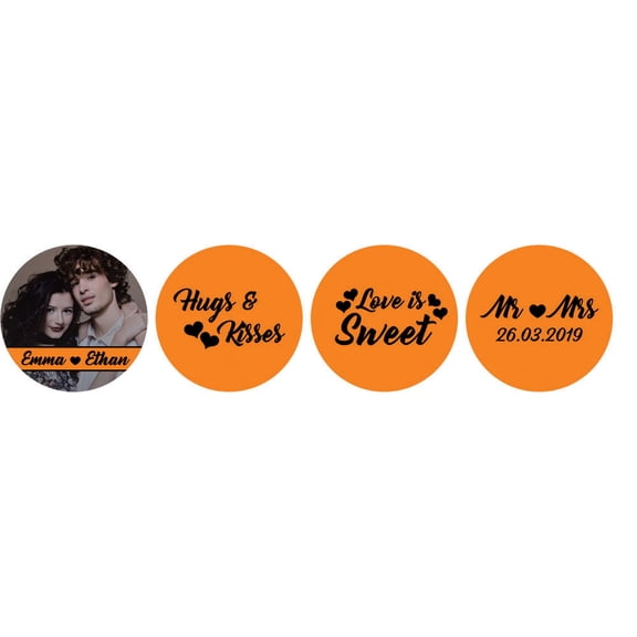Darling Souvenir chocolate Labels 190 Pcs Love is Sweet Photo Wedding Custom Stickers-Orange