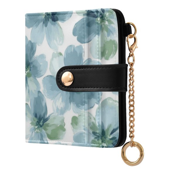 Qxltty Elegant Flowers in Shades Of Blue Ladies Wallet Rfid Slim Thin Compact Credit Card Women Wallet Zipper Coin Pocket and ID Window for Female Gifts