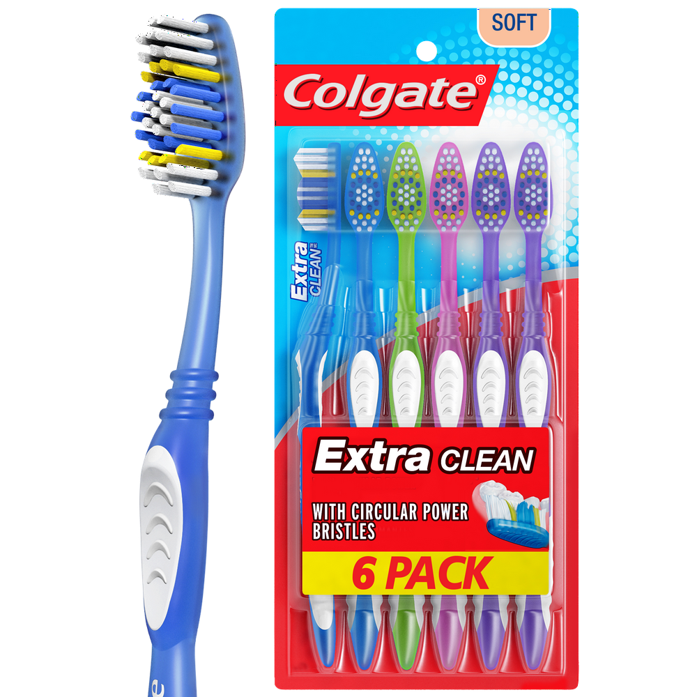 Colgate Extra Clean Manual Toothbrush, Soft, 6 Ct