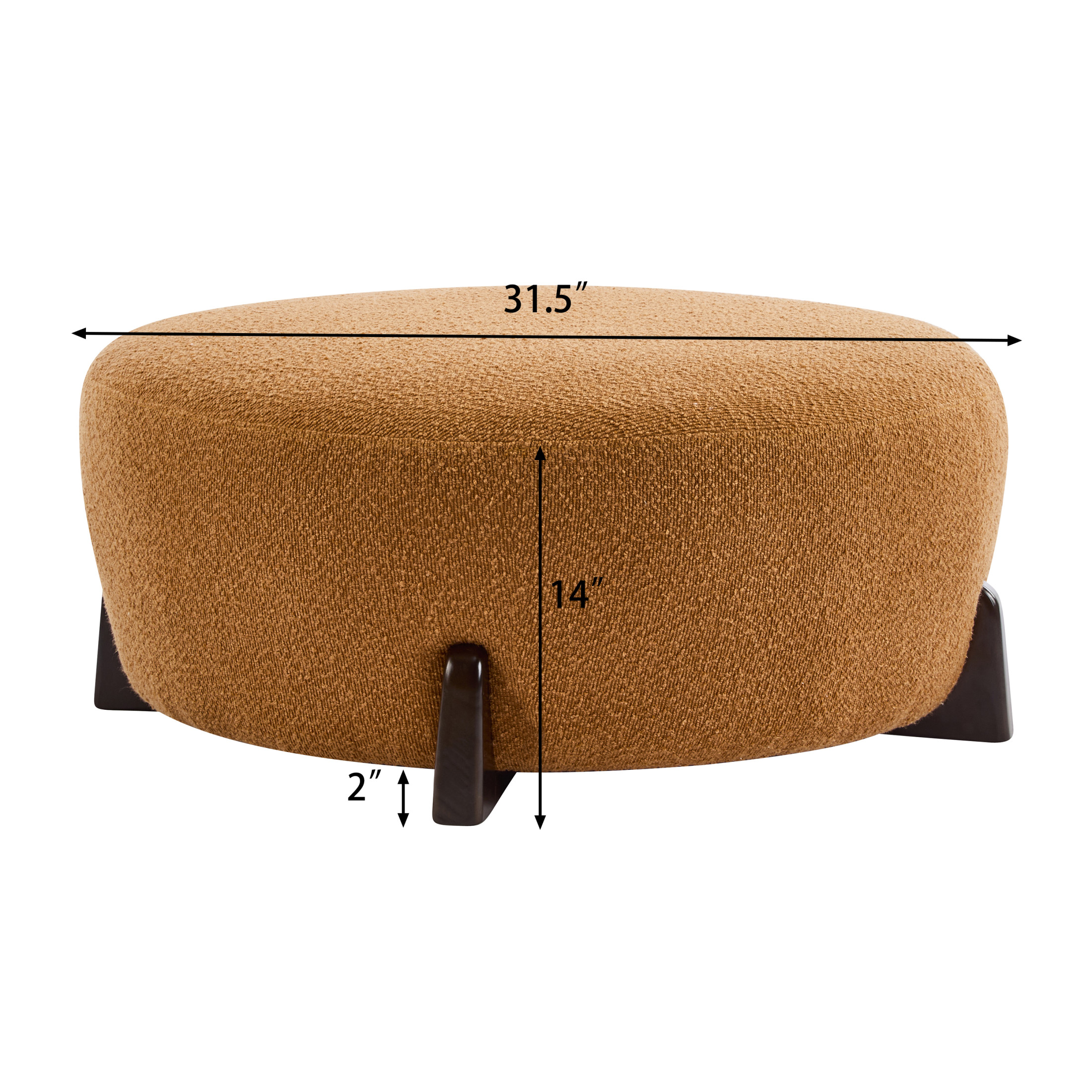 Christopher Knight Home 31.5" Modish Round Ottoman with Pumpkin Orange Boucle Top and Natural Wood Splayed Legs