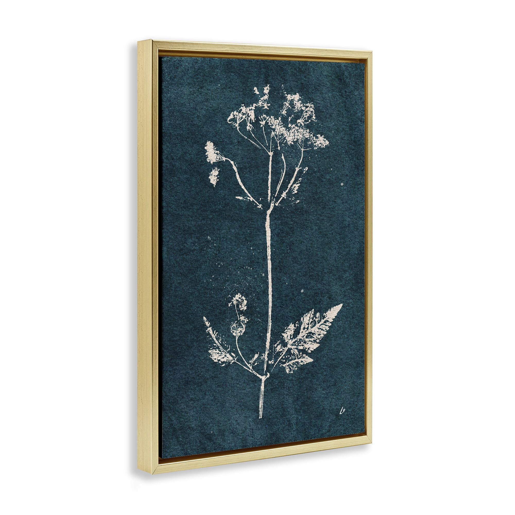 Stupell Industries Cow Parsley Stem Plants & Flowers Painting Gold Floater Framed Canvas Art Print Wall Art, 21 x 31