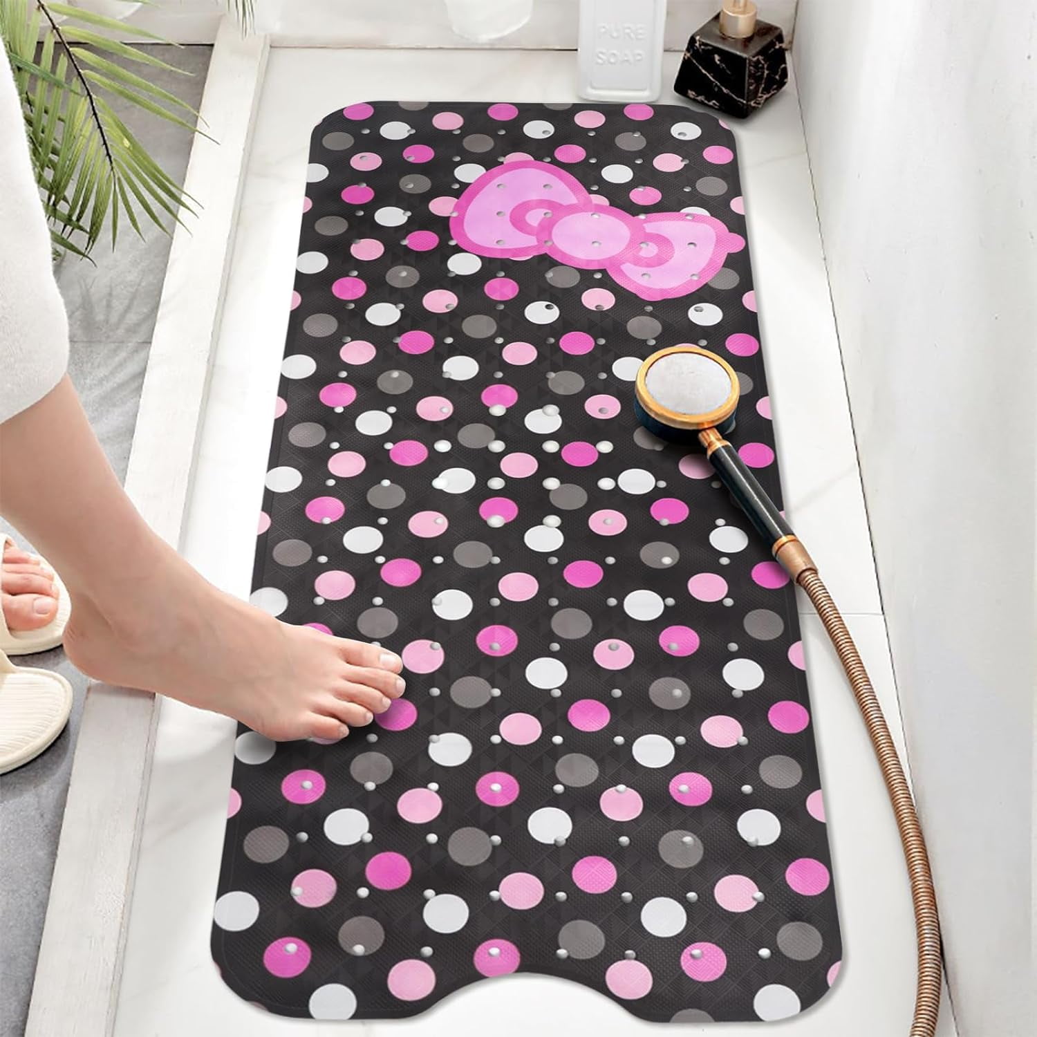 Bathtub Mat Non Slip Shower Mat Extra Long Anti Slip Bath Mats for tub Mat with Suction Cups and Drain Holes