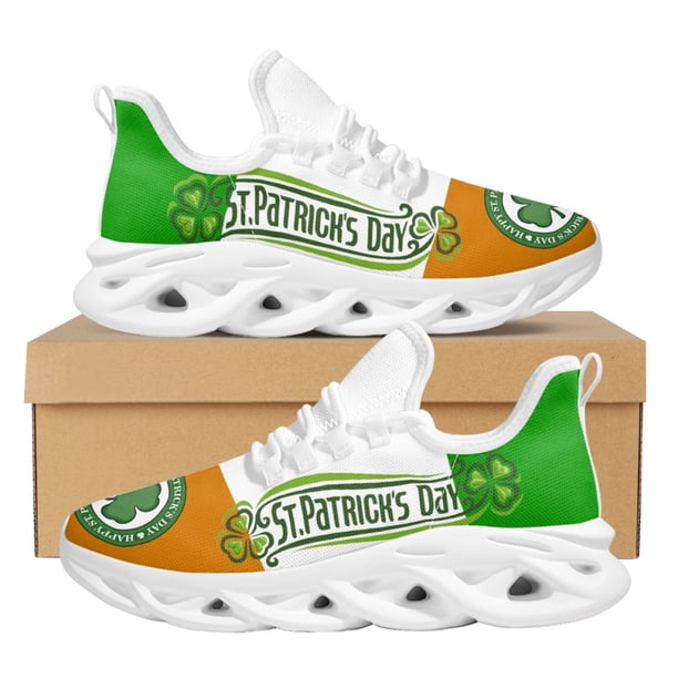 Zapatillas de plataforma con estampado de trébol Tendencia del Día de San Patricio Zapatos vulcanizados Zapatos casuales transpirables ligeros planos con cordones