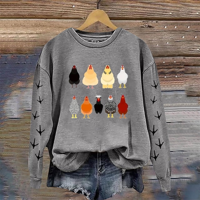 Chandails en Molleton Décontractés à Manches Longues pour Femmes, Col Rond, Imprimé Graphique de Poulet, Chandail, Blouse, Veste Légère, Col Rabattu, Fermeture Éclair Complète, Chandail à Capuchon Athlétique