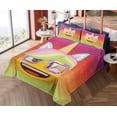 thumbnail image 4 of Ambesonne Unicorn Emoji Fitted & Top Sheet Set with Shams, Futuristic Rainbow, Multicolor Mustard and Lilac, 4 of 5