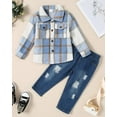 thumbnail image 6 of WESIDOM Toddler Boy Clothes Long Sleeve Collar Plaid Shirts Jacket Ribbed Jeans Pants Sets 1-6T Boys Fall Outfits, 6 of 14
